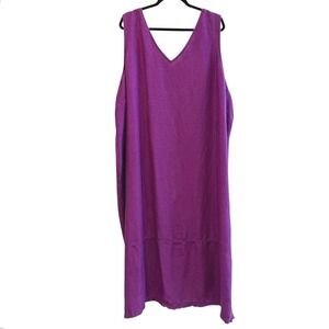 Avenue Womens Purple Linen Blend Sleeveless V-Neck Maxi Shift Dress Plus Size 32